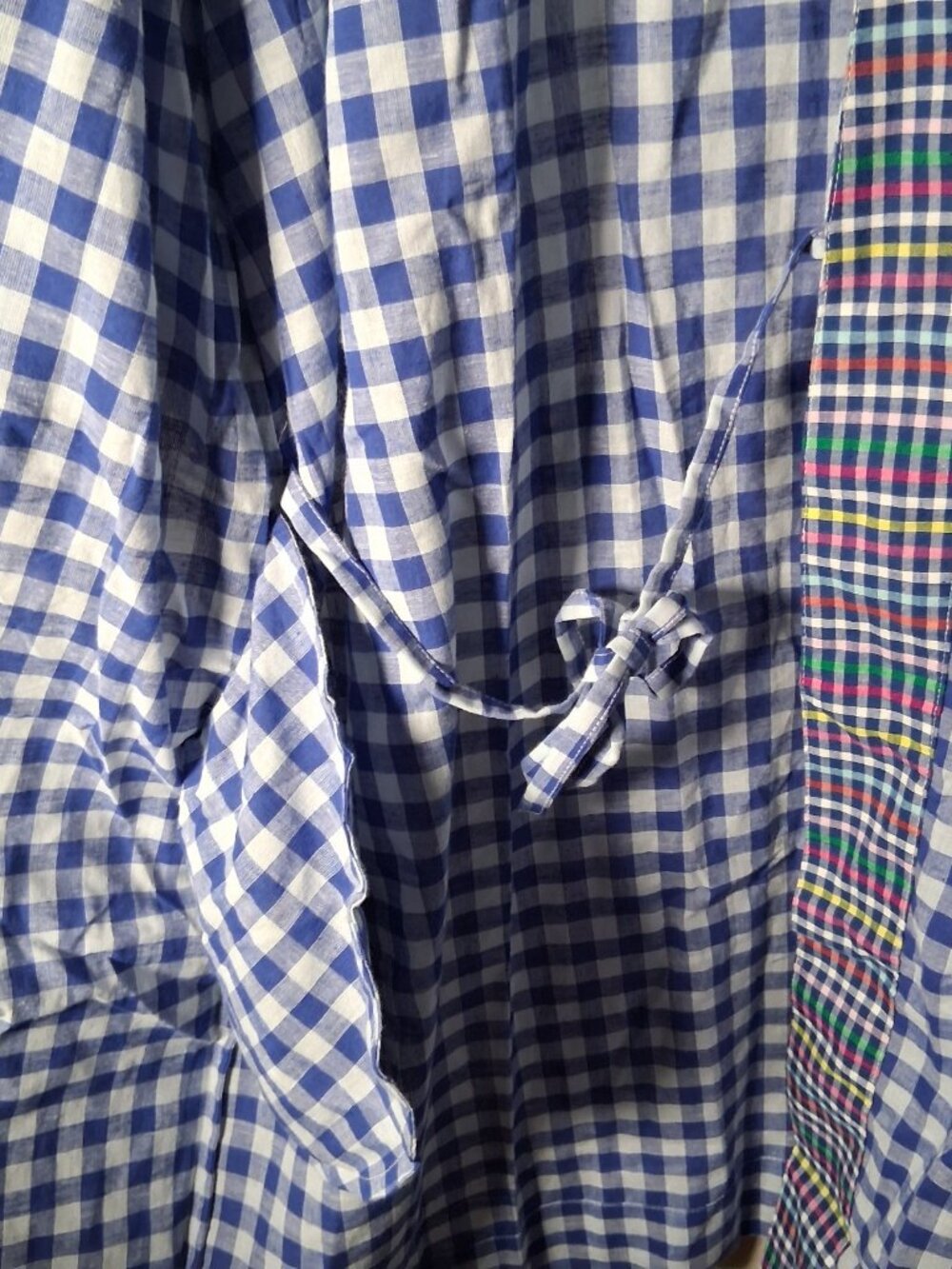 Noonday Collection Robe M/L Scrunchie Blue Gingham Check Lightweight Lounge - Picture 14 of 16
